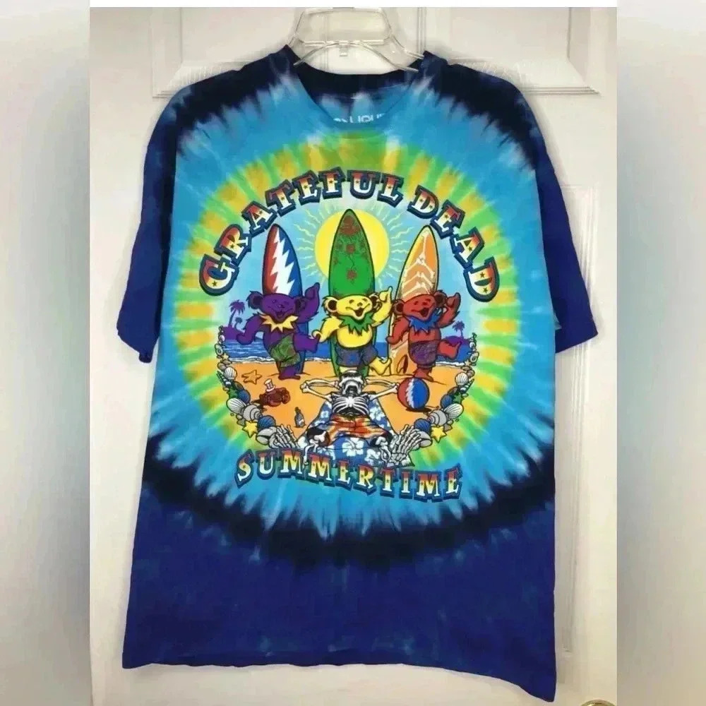 Vintage Men GRATEFUL DEAD Liquid Blue Tie Dye Summertime 2001 Bear T-shirt Large